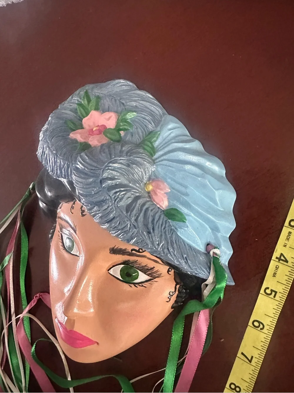 Decorative Vintage ceramic glamor girl mask wall hanging 1980s art deco